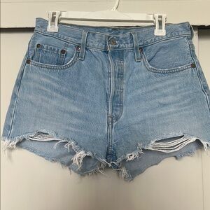 Levi's Blue Distressed High-Waisted Jean Shorts